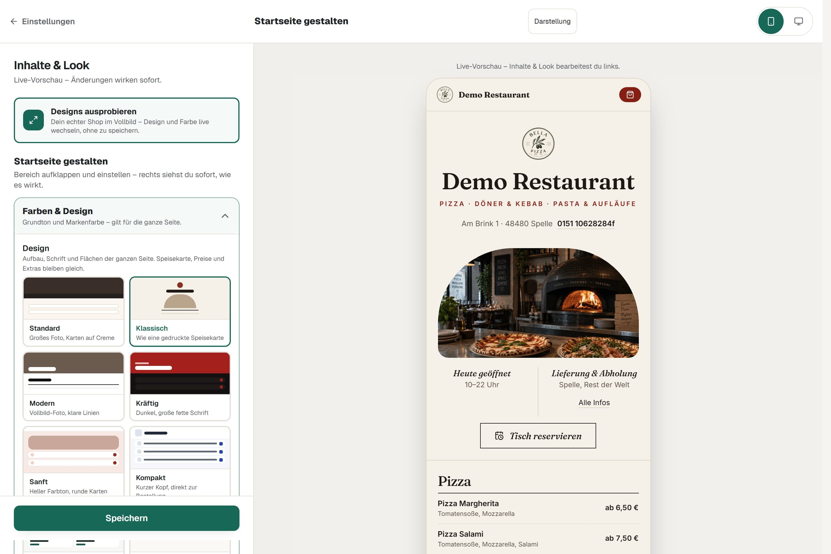 Design nach deinem Geschmack: Echte App-Ansicht mit Beispieldaten.